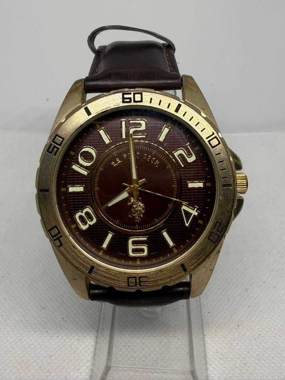 U.S. Polo Assn. USC50012 Men's Gold-Tone Brown Dial Leather Analog Quartz Watch